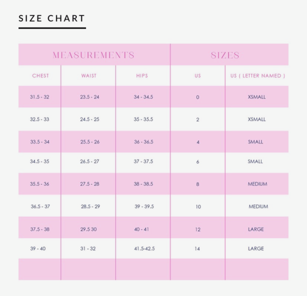 S Boutique Size Chart