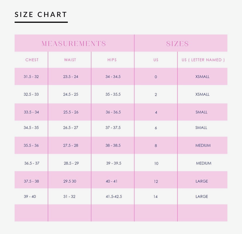 Bond And Co Size Chart