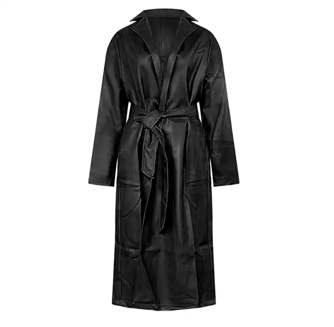 Midnight Faux Leather Trench Jacket - Opulence Luxe Boutique