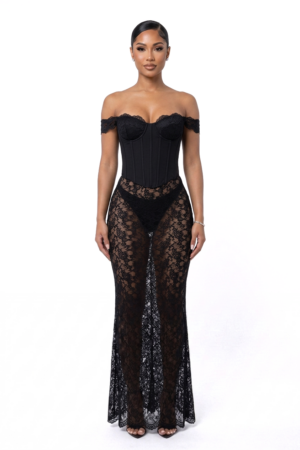 Seduction Corset Dress black lace corset maxi by Opulence Luxe Boutique