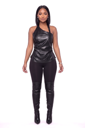 The Lori Faux Leather Top front view - Opulence Luxe Boutique