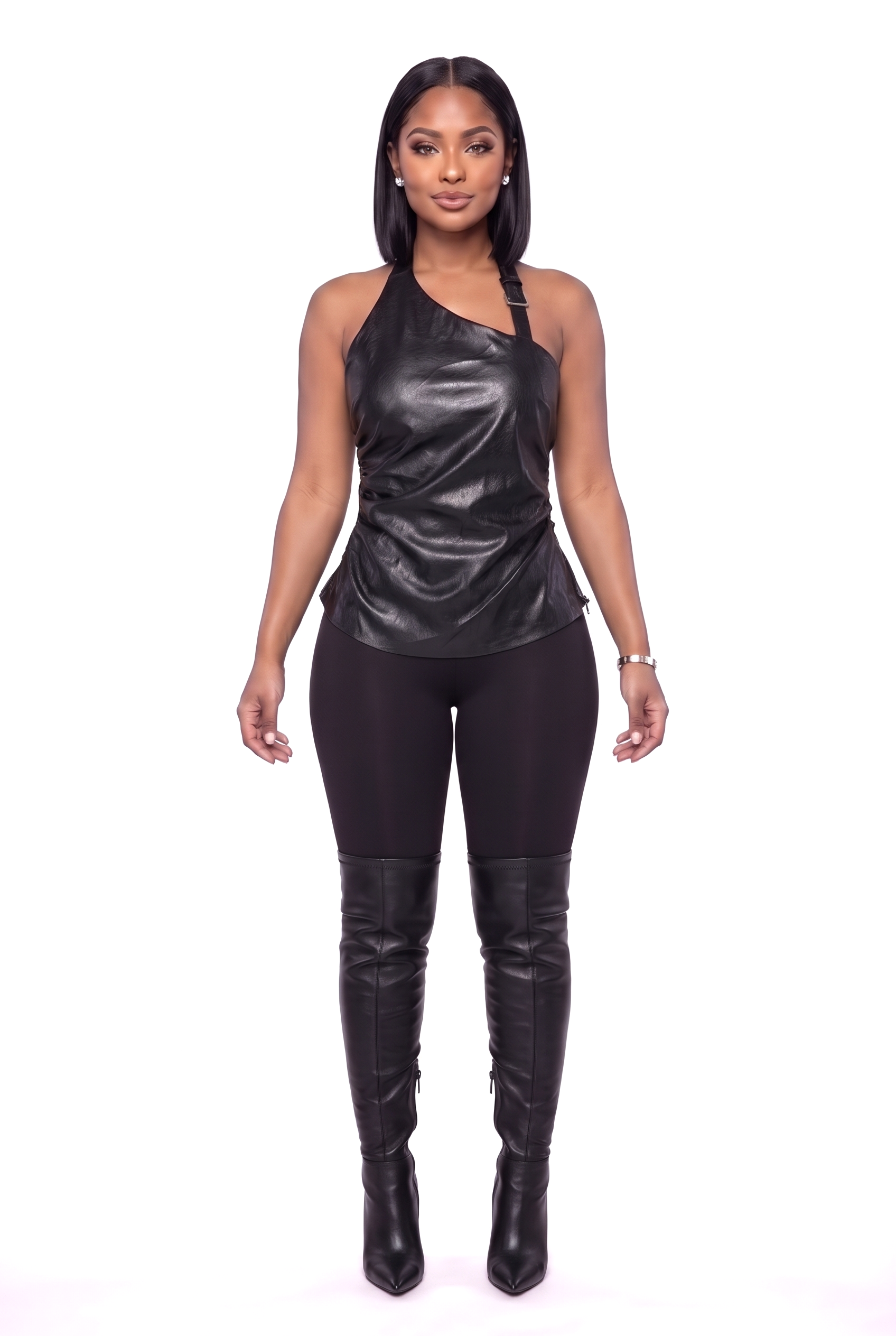 The Lori Faux Leather Top front view - Opulence Luxe Boutique