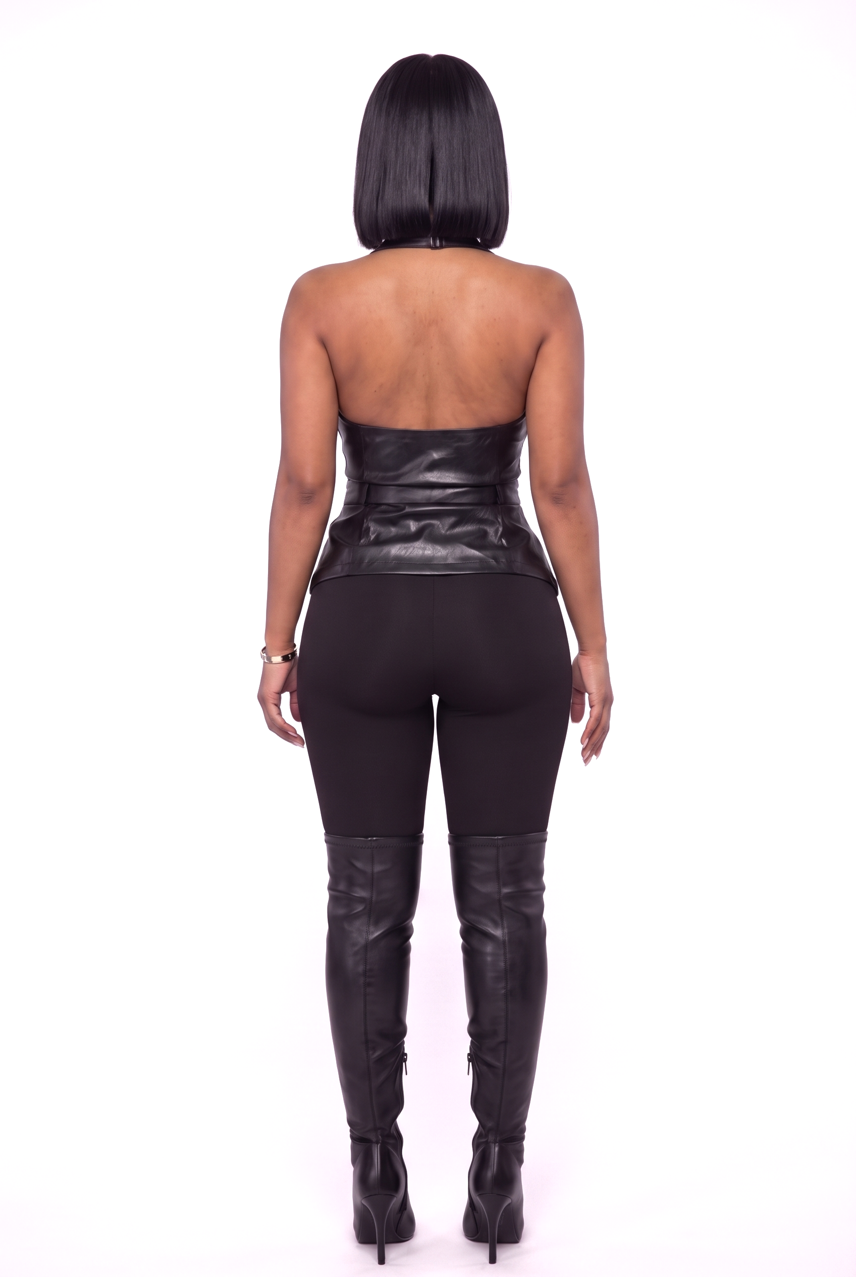The Lori Faux Leather Top open back view - Opulence Luxe Boutique