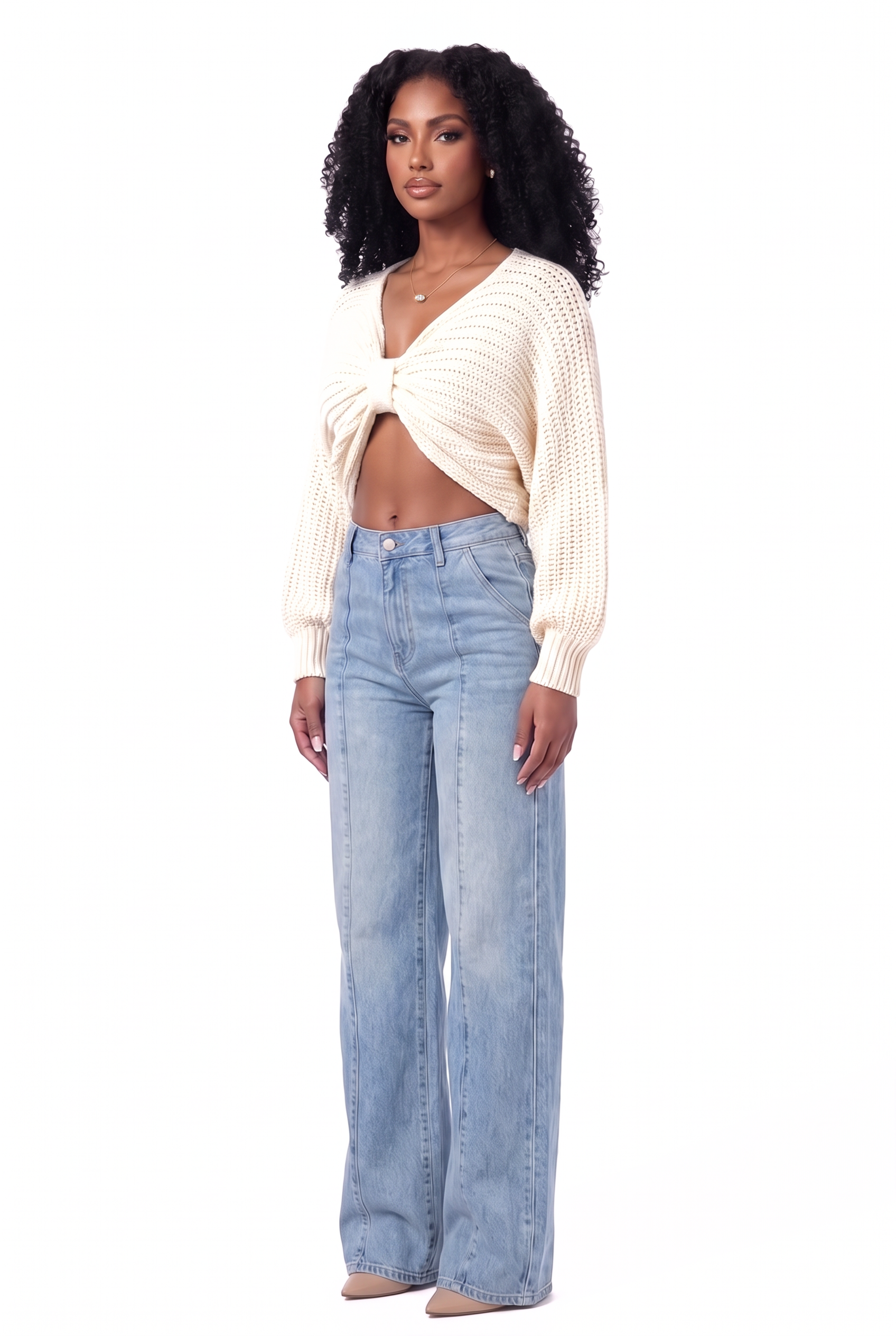 The Twist Me Cropped Sweater three quarter view - Opulence Luxe Boutique